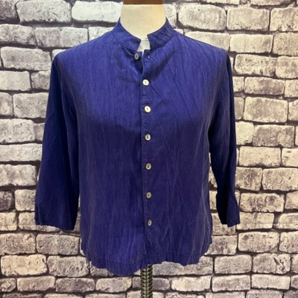 Chico's Private Edition Purple Button Down 3/4 Sleeve Top Size Small